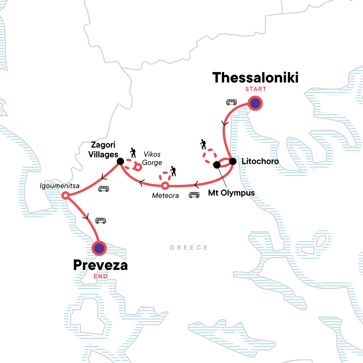 Karte zu 'Wandern in Nordgriechenland' - Unvergessliche Griechenland Reise - auch für Alleinreisende, Singles & Freund/-innen (Bild: G Adventures)