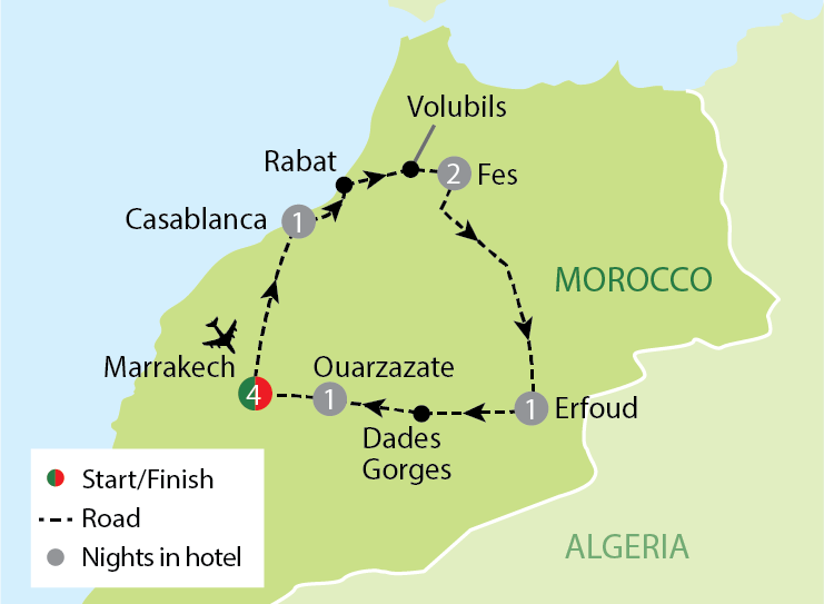 Imperial Cities & The Road of the Kasbahs -  Morocco Singles Holidays (Map Image Credit: Just You)