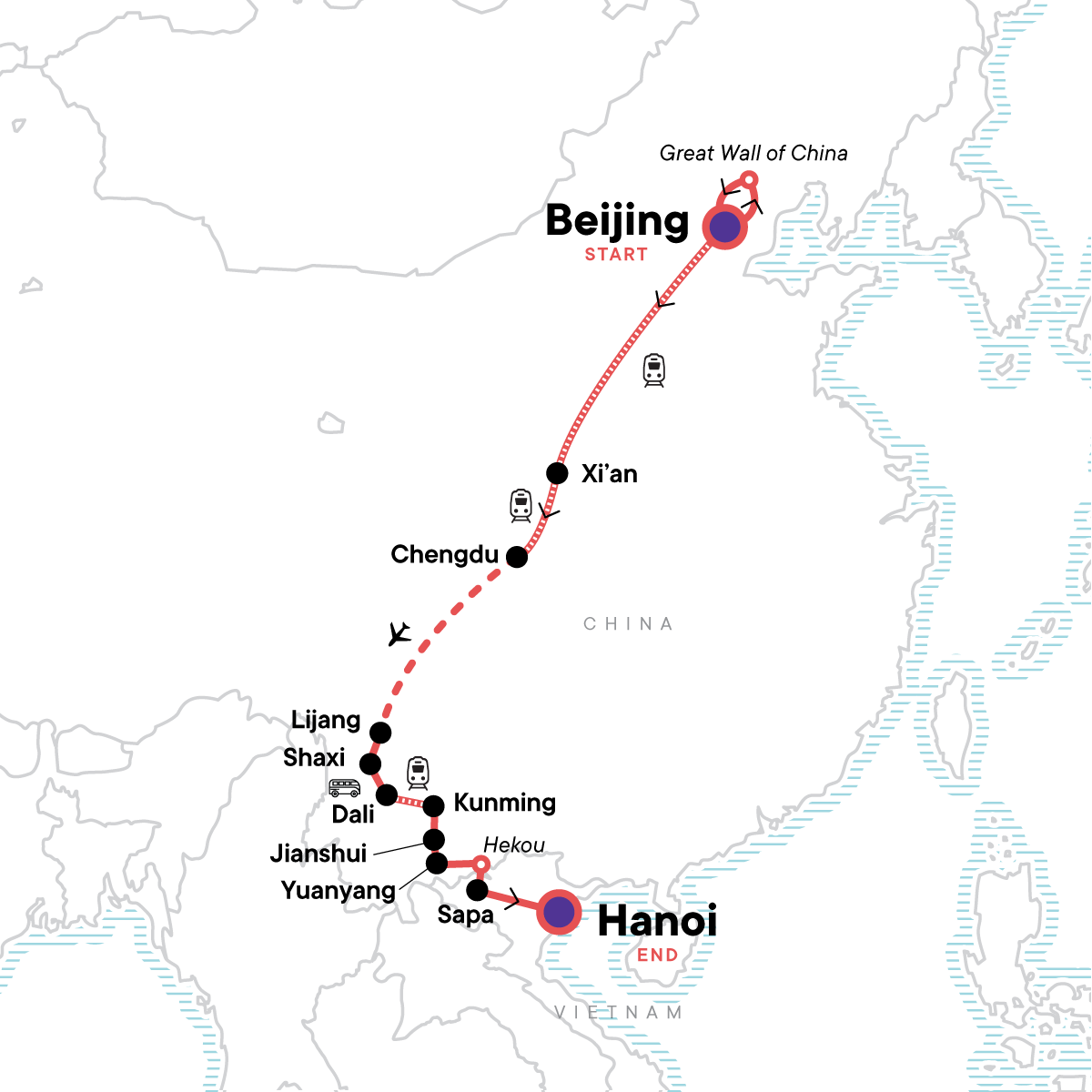 China & Vietnam: Beijing to Sapa Adventure - Classic China Tour - Map (Image Credit: G Adventures)