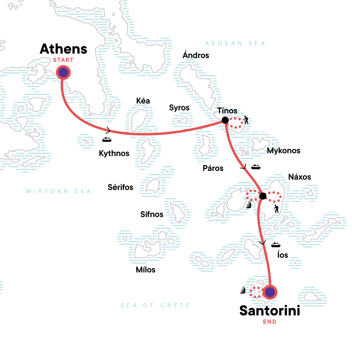 Greece: Athens and Walking in the Greek Islands - The Geluxe Collection Greece Tour - Map (Image Credit: G Adventures)